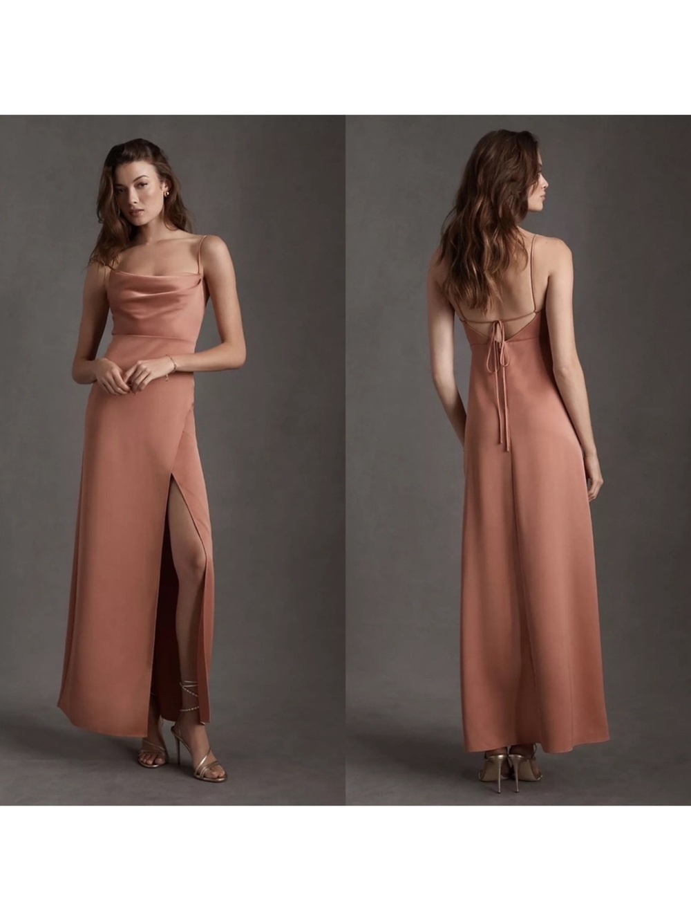 NWT Anthropologie BHLDN Remy Cowl-Neck Faux-Wrap Satin Gown Sedona